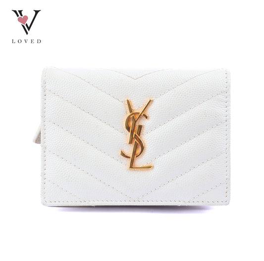 Yves Saint Laurent Cassandre Matelassé Small Envelope Wallet in Grain De Poudre Leather