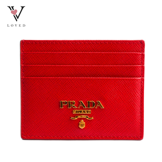 Prada Card Holder In Red Saffiano Leather