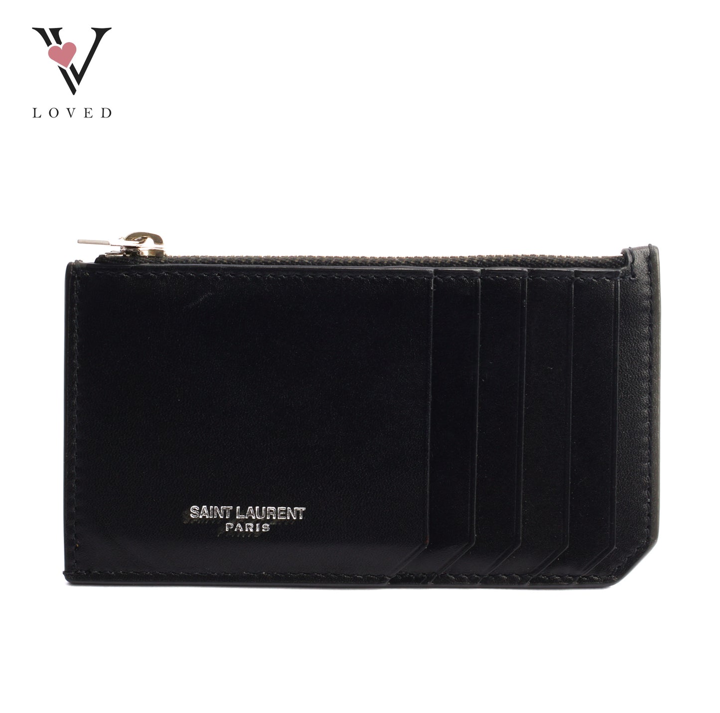 Yves Saint Laurent Fragments Zipped Card Holder in Black