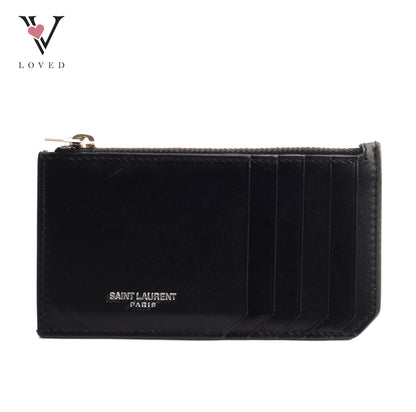 Yves Saint Laurent Fragments Zipped Card Holder in Black