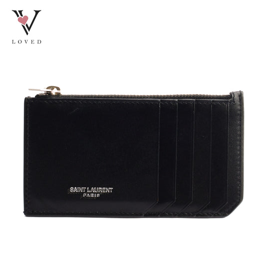 Yves Saint Laurent Fragments Zipped Card Holder in Black