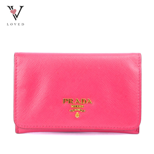 Prada Compact Wallet in Pink Saffiano Leather