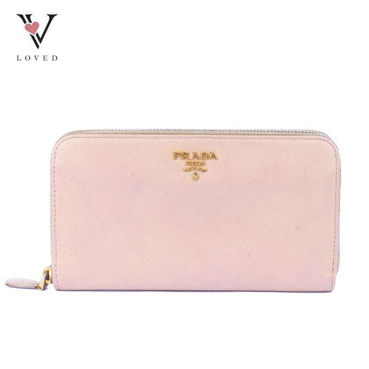 Prada Zippy Long Wallet in Beige Saffiano Leather