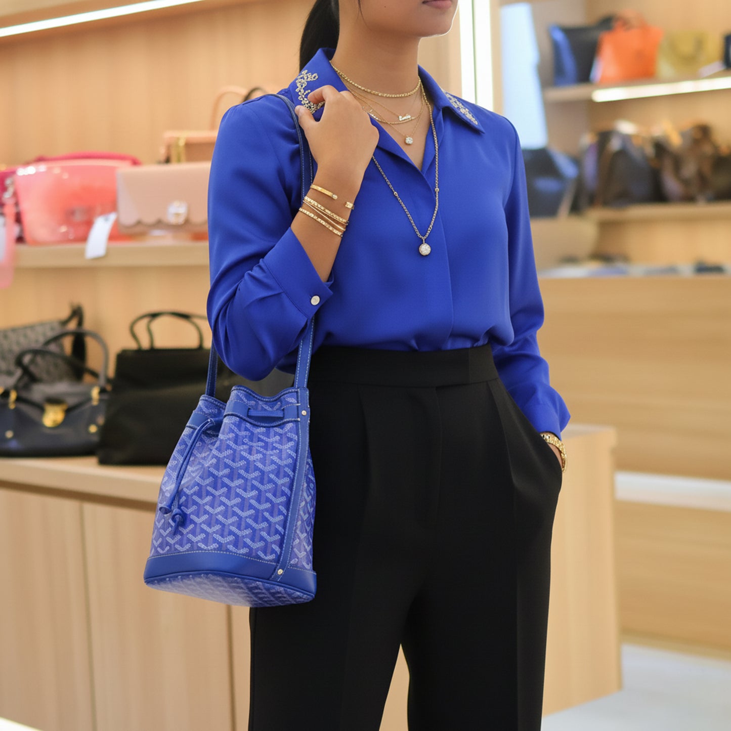 Blue Petit Flot Drawsting Bucket Bag