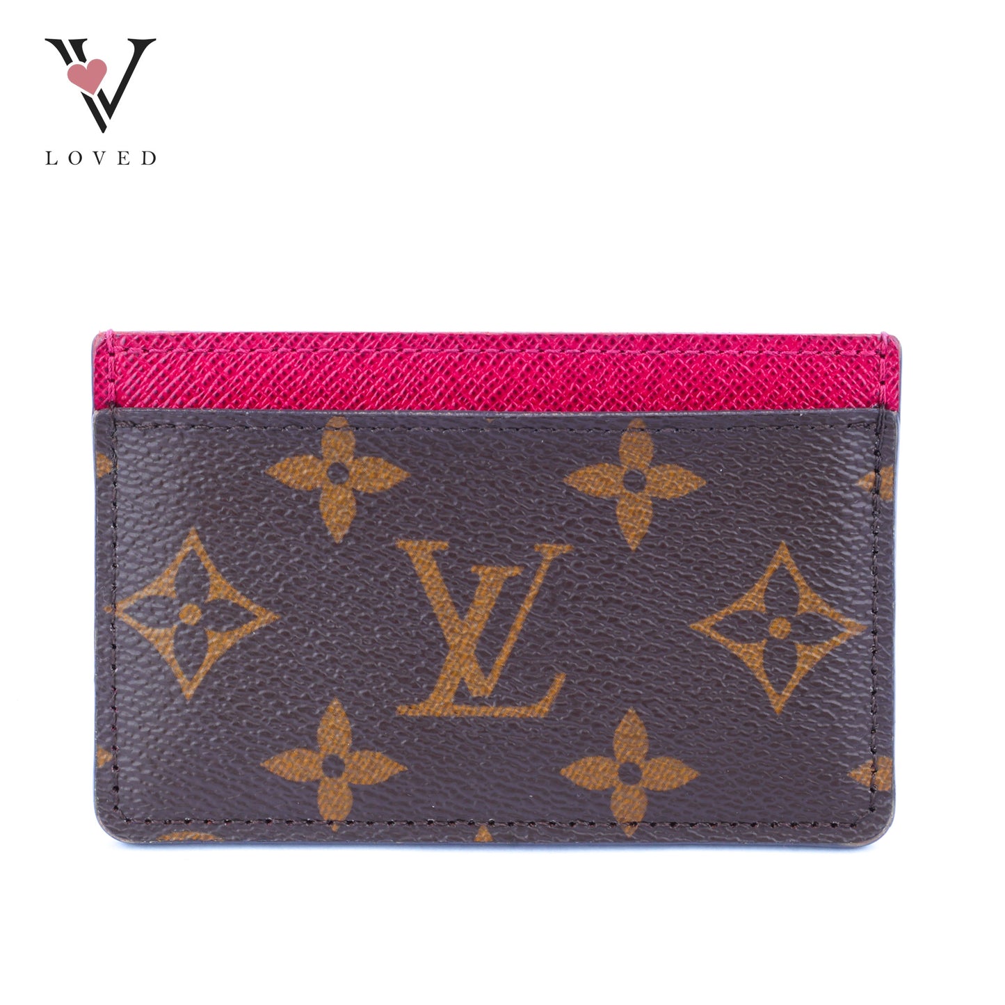 Louis Vuitton Card Holder in Monogram Canvas with Fuchsia Leather Lining