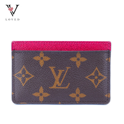Louis Vuitton Card Holder in Monogram Canvas with Fuchsia Leather Lining