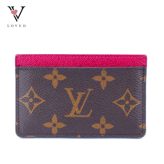 Louis Vuitton Card Holder in Monogram Canvas with Fuchsia Leather Lining