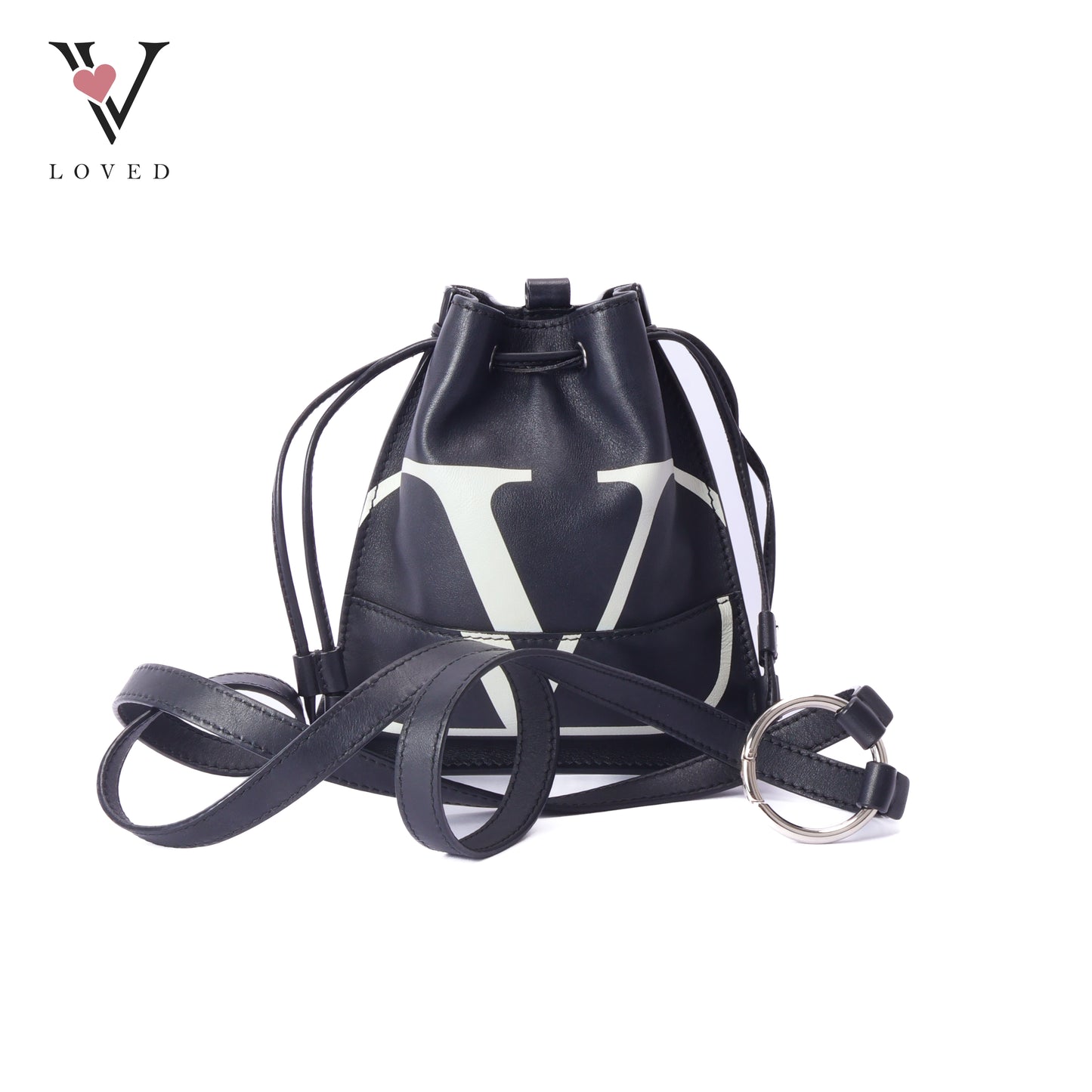 Valentino V-Logo Drawstring Pouch In Black Leather Bag