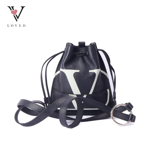 Valentino V-Logo Drawstring Pouch In Black Leather Bag