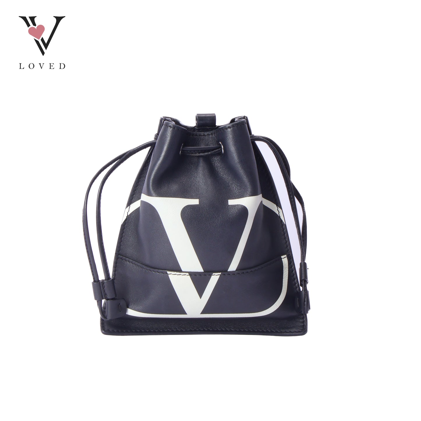 Valentino V-Logo Drawstring Pouch In Black Leather Bag