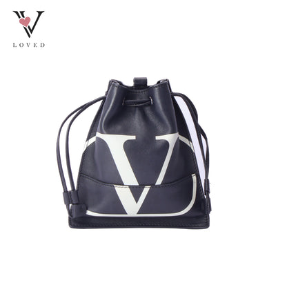 Valentino V-Logo Drawstring Pouch In Black Leather Bag
