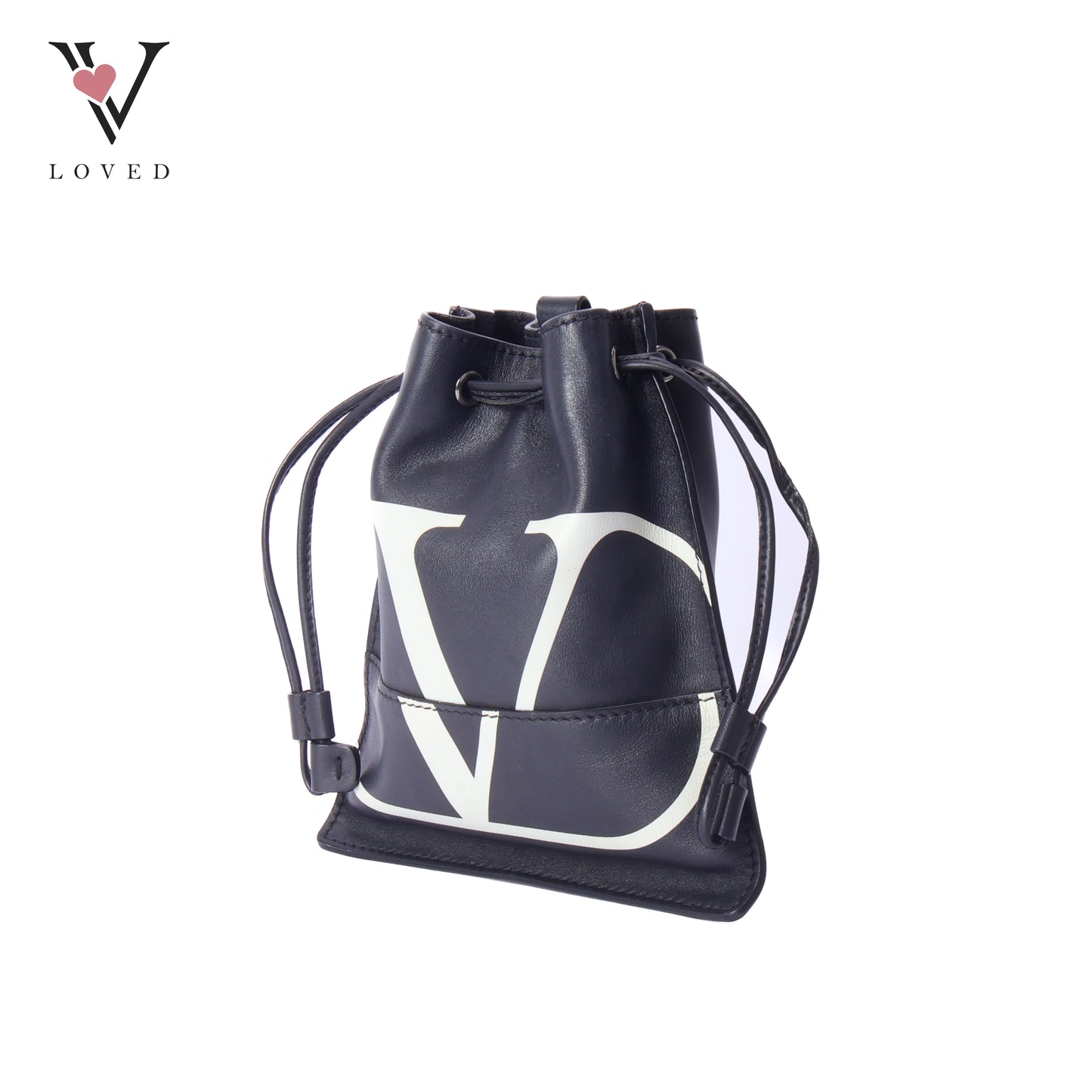 V-Logo Drawstring Pouch In Black Leather Bag