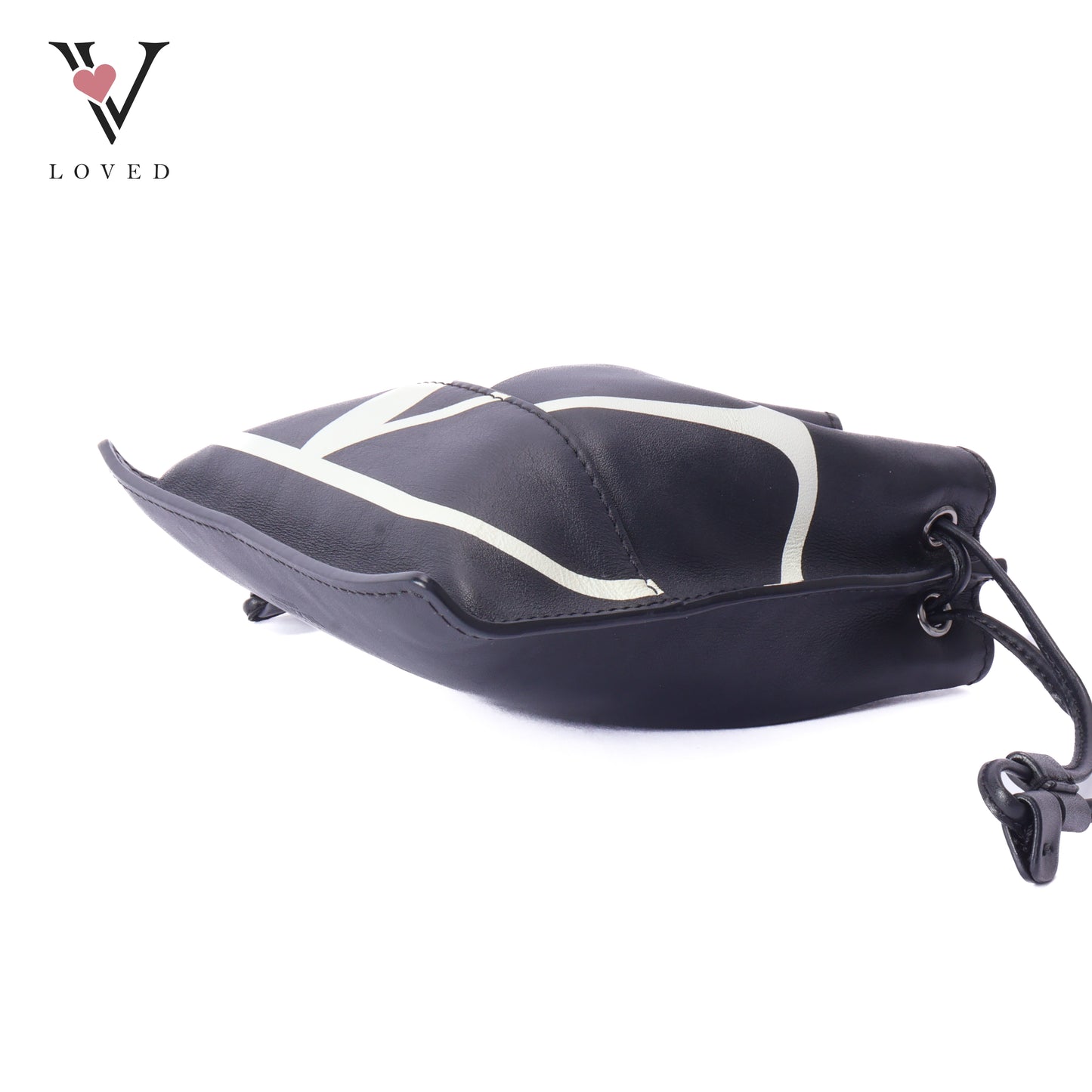 V-Logo Drawstring Pouch In Black Leather Bag