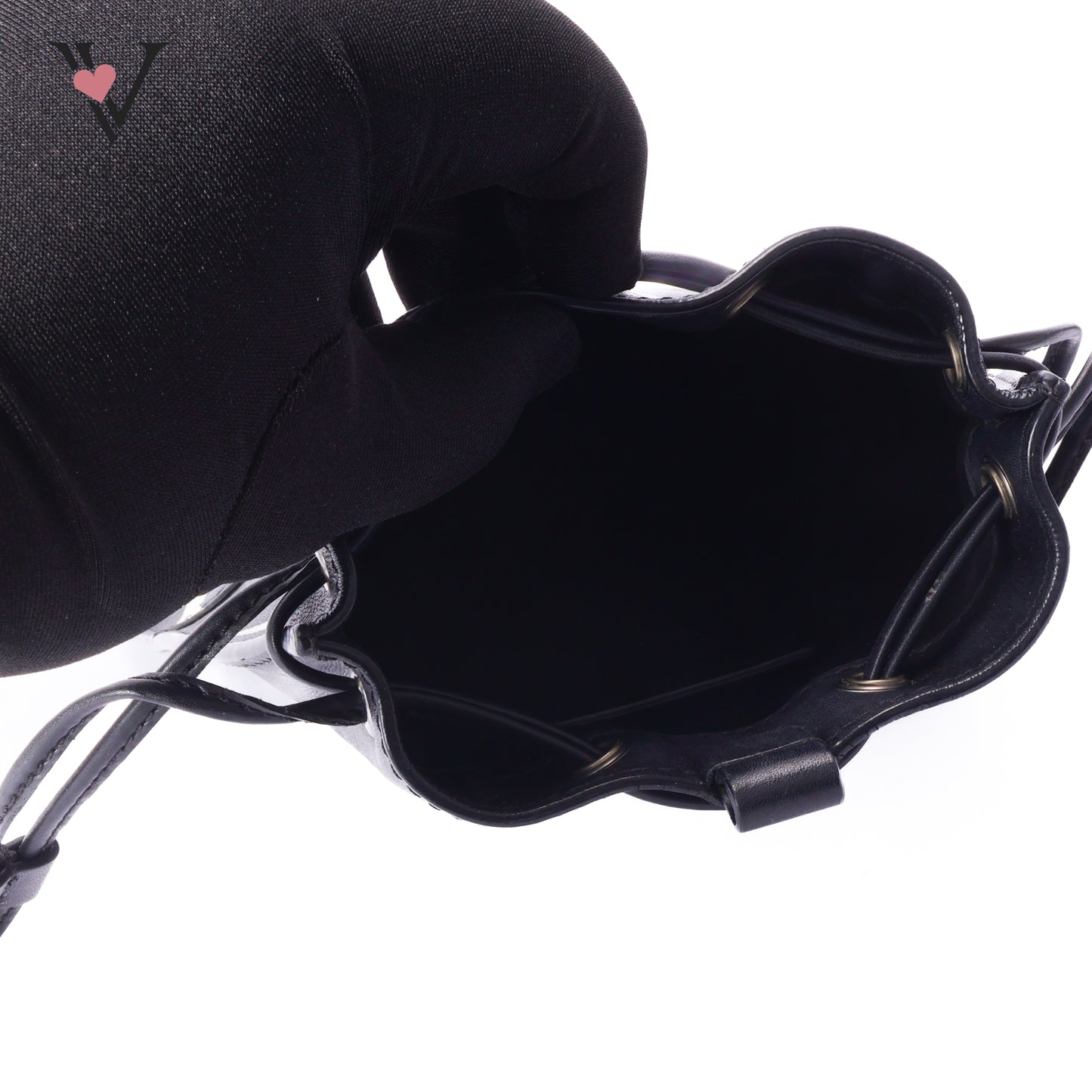 V-Logo Drawstring Pouch In Black Leather Bag