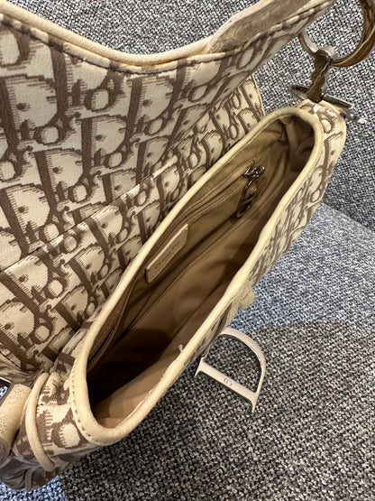 Christian Dior Trotter Saddle Bag in Beige Monogram Canvas with Multicolor Floral Embroidery