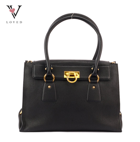 Salvatore Ferragamo Lotty Satchel in Black Leather