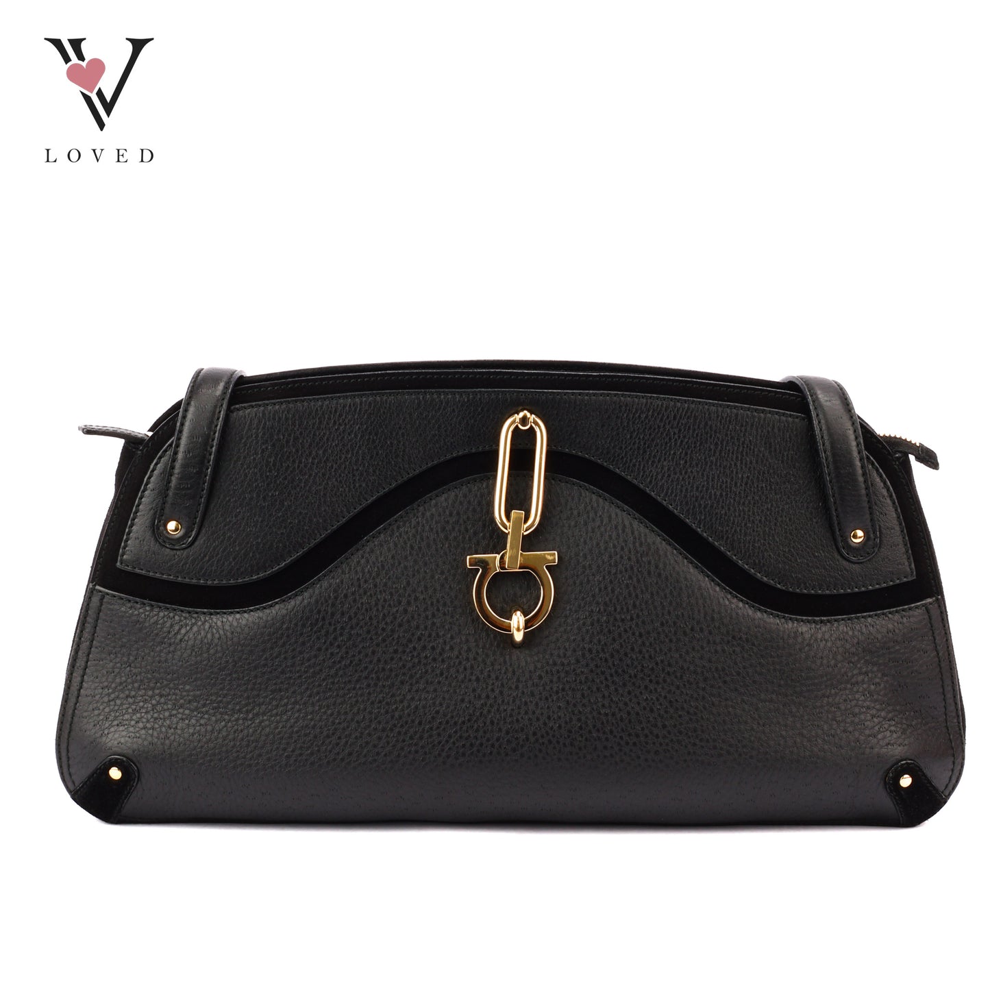 Salvatore Ferragamo Gancini Shoulder Bag in Black Leather and Suede