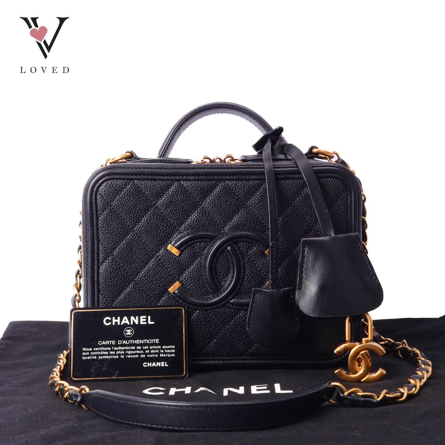 CC Filigree Vanity Case In Black Caviar Leather