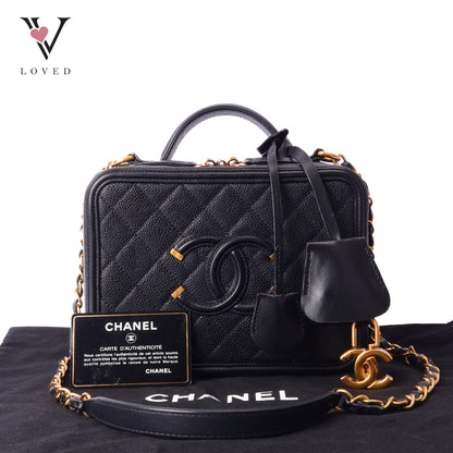 CC Filigree Vanity Case In Black Caviar Leather