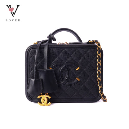 CC Filigree Vanity Case In Black Caviar Leather