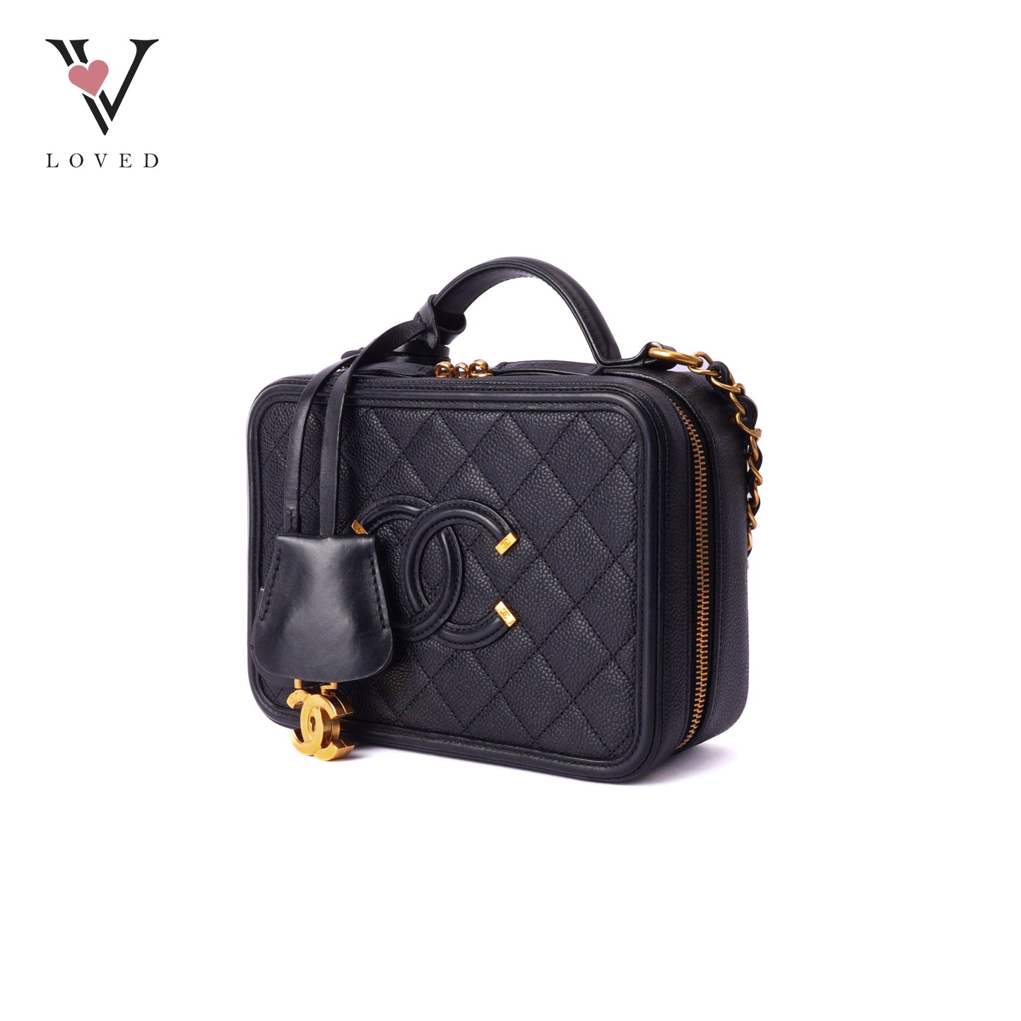 CC Filigree Vanity Case In Black Caviar Leather