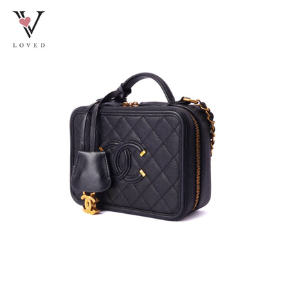 CC Filigree Vanity Case In Black Caviar Leather