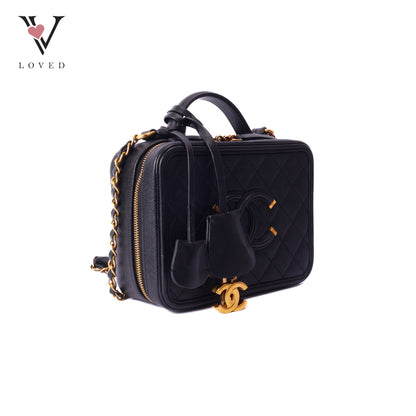 CC Filigree Vanity Case In Black Caviar Leather