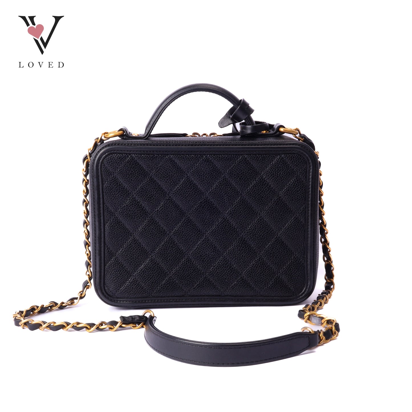 CC Filigree Vanity Case In Black Caviar Leather