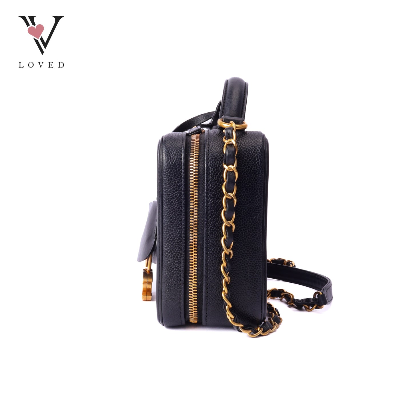 CC Filigree Vanity Case In Black Caviar Leather