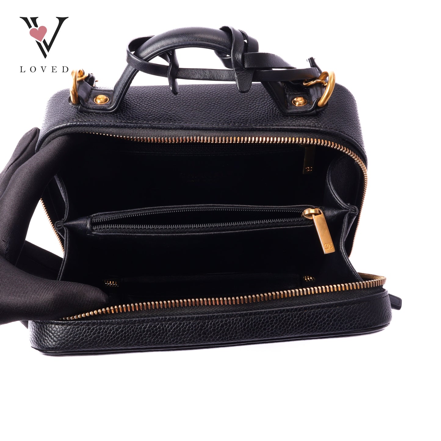 CC Filigree Vanity Case In Black Caviar Leather
