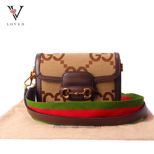 Horsebit 1955 Shoulder Bag Brown Canvas