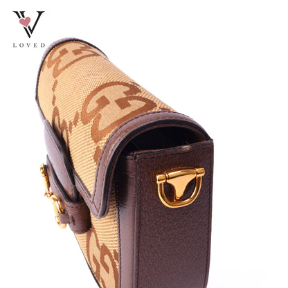 Horsebit 1955 Shoulder Bag Brown Canvas