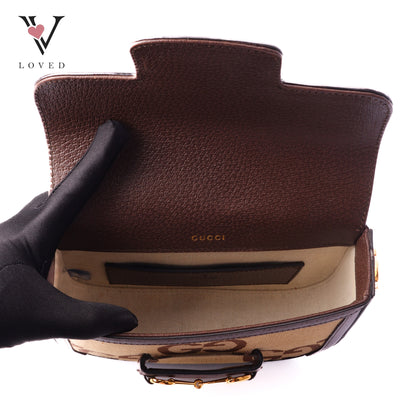 Horsebit 1955 Shoulder Bag Brown Canvas