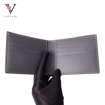 Victoire Wallet In Grey Leather Canvas