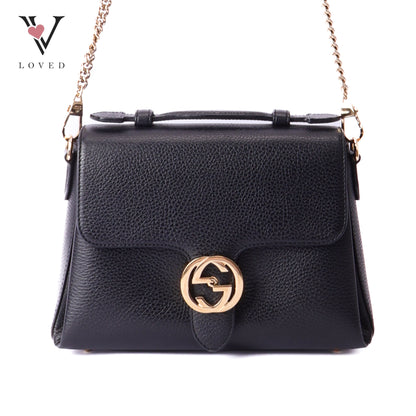 Gucci dollar interlocking GG shoulder bag in black leather