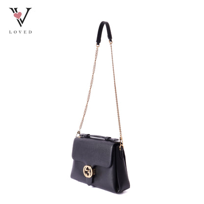 Gucci dollar interlocking GG shoulder bag in black leather