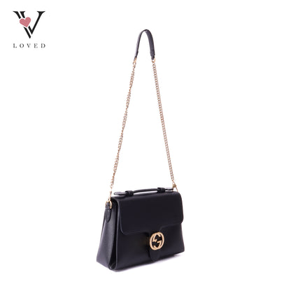 Gucci dollar interlocking GG shoulder bag in black leather