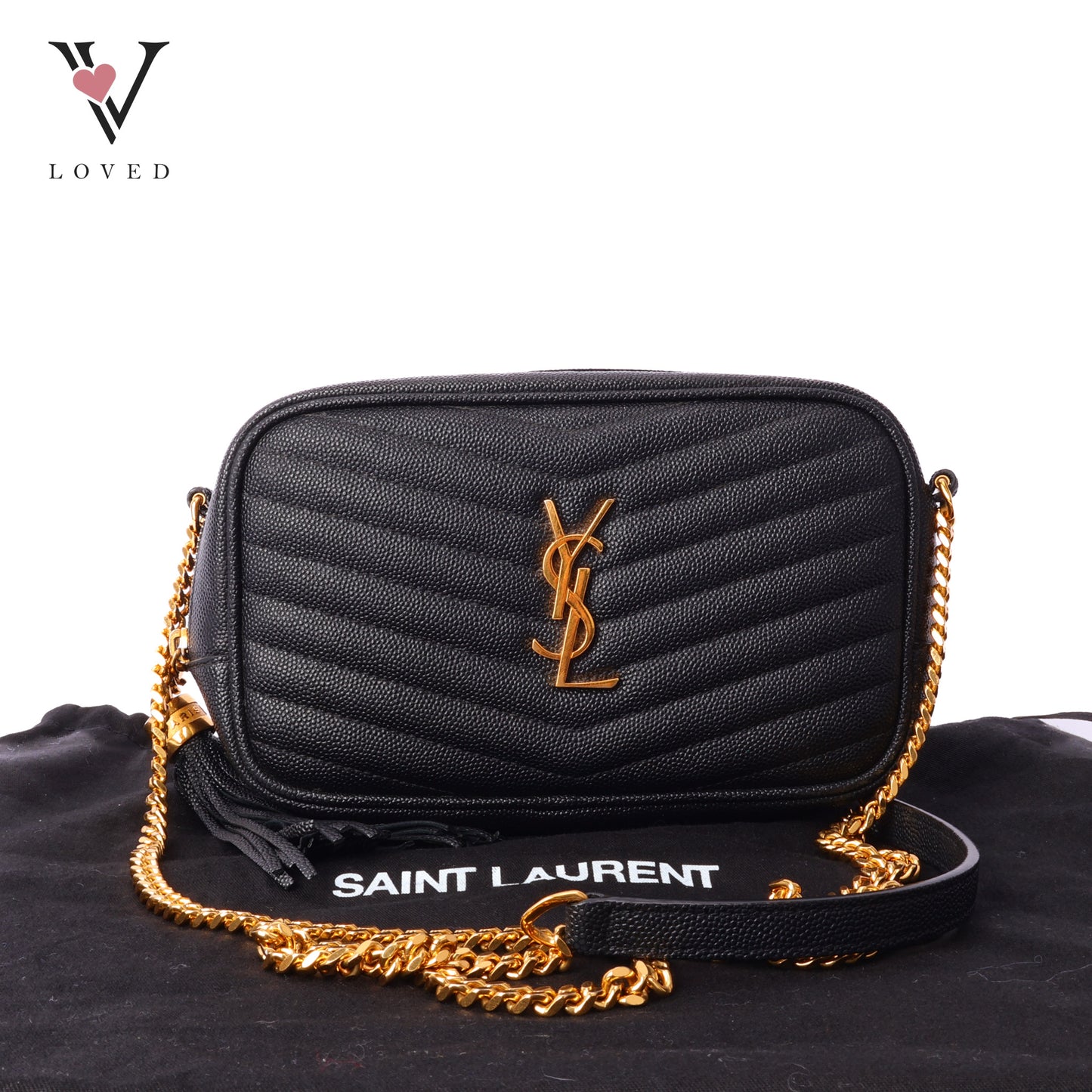 Yves Saint Laurent mini lou camera bag in black quilted calfskin leather