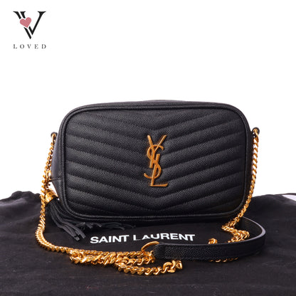 Yves Saint Laurent mini lou camera bag in black quilted calfskin leather