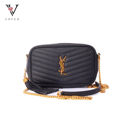 Yves Saint Laurent mini lou camera bag in black quilted calfskin leather