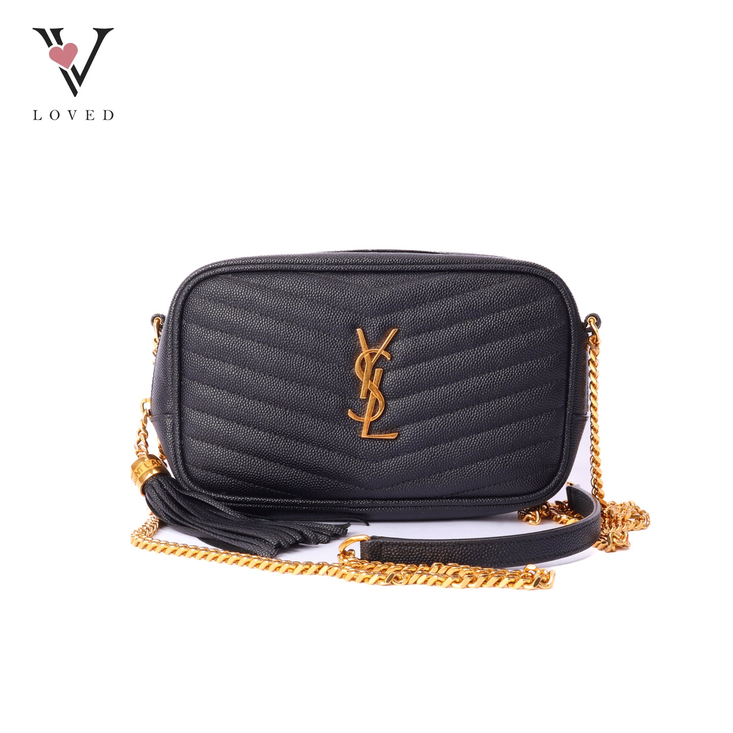 Yves Saint Laurent mini lou camera bag in black quilted calfskin leather