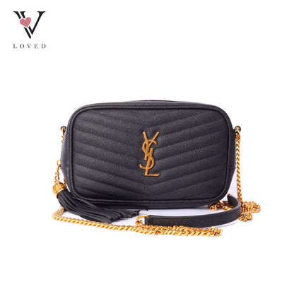 Yves Saint Laurent mini lou camera bag in black quilted calfskin leather