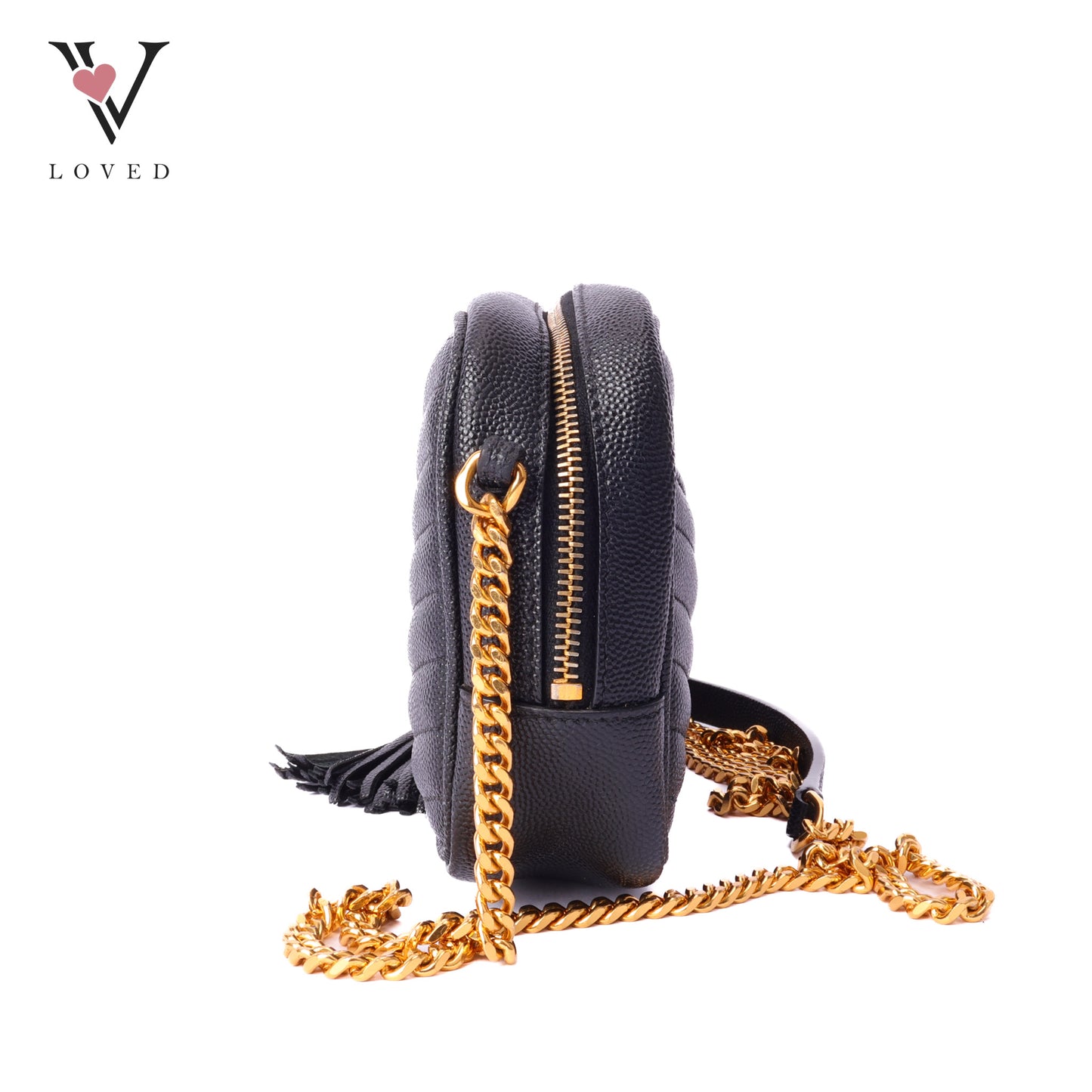 Yves Saint Laurent mini lou camera bag in black quilted calfskin leather