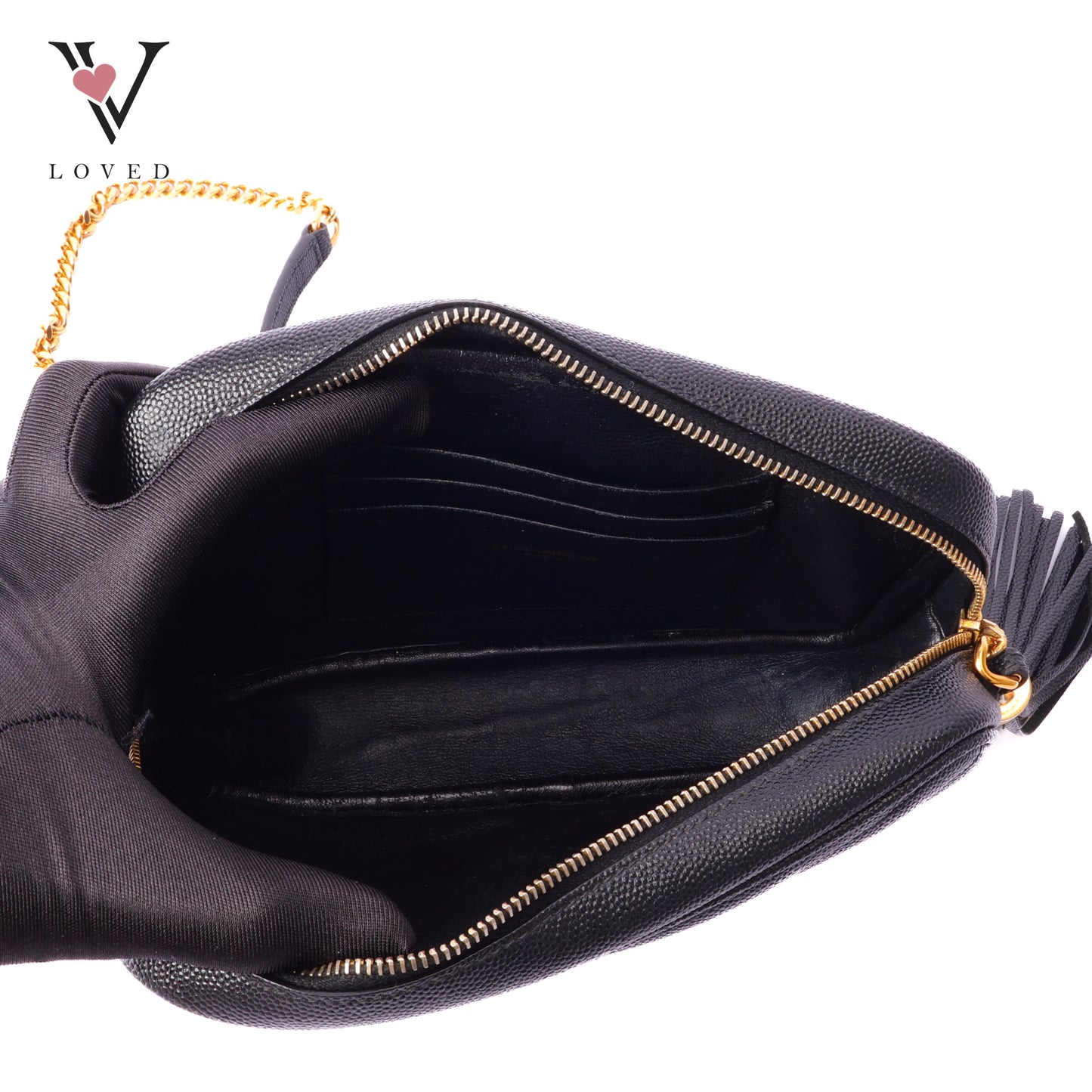 Yves Saint Laurent mini lou camera bag in black quilted calfskin leather