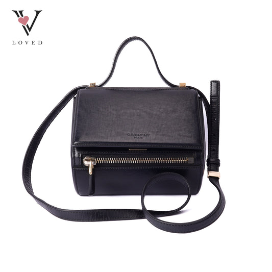 Givenchy pandora box mini crossbody bag in black grained leather