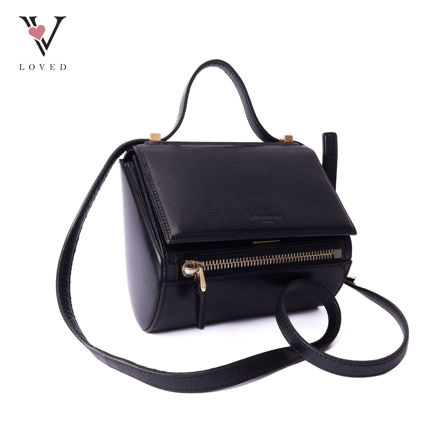Givenchy pandora box mini crossbody bag in black grained leather