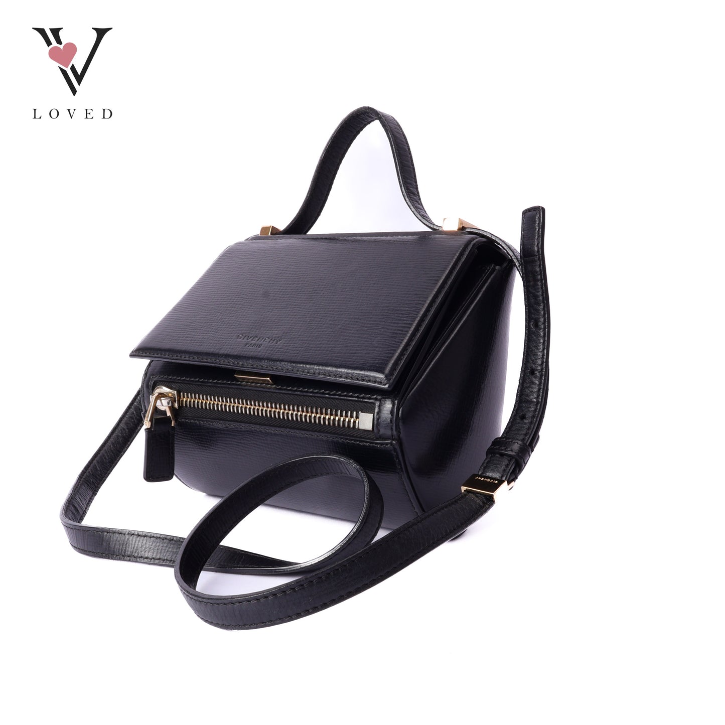 Givenchy pandora box mini crossbody bag in black grained leather