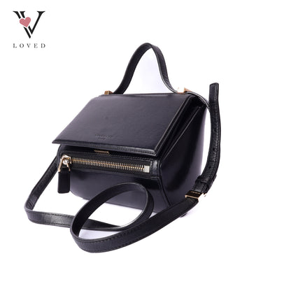 Givenchy pandora box mini crossbody bag in black grained leather