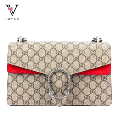 Gucci Dionysus Shoulder Bag in GG Supreme Canvas with Red Suede