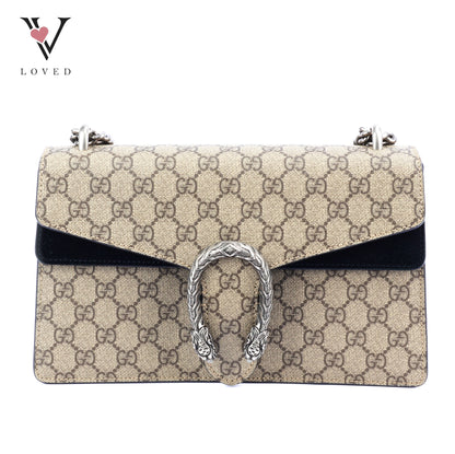 Gucci Dionysus Shoulder Bag in GG Supreme Canvas with Black Suede